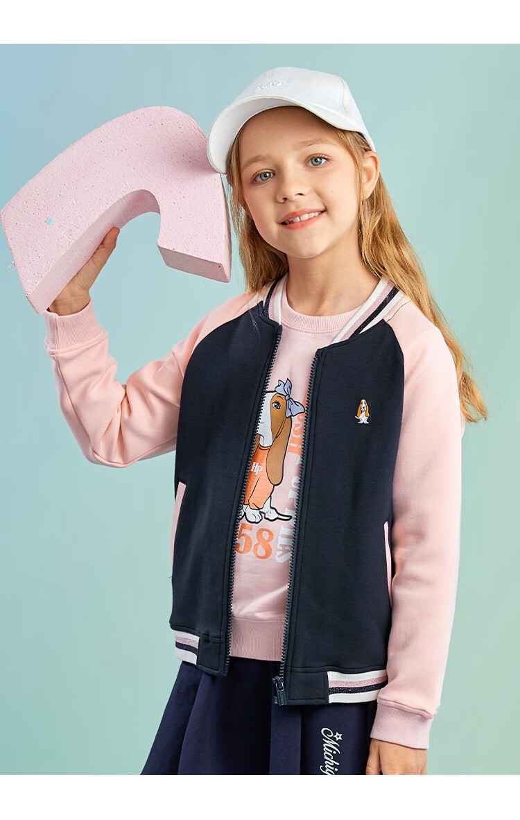 暇步士童装女童棒球服2021新款中大童儿童卡通印花甜美可爱棒球服深