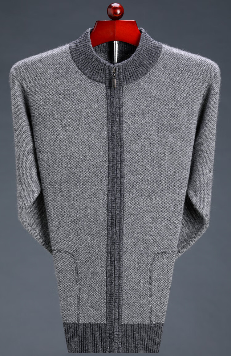 雅鹿爸爸装特厚纯羊绒衫中年胖男人羊毛衫老年翻领开衫特大码针织外套