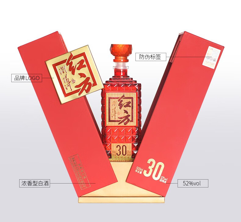 浏阳河52度红方系列30浓香型白酒500ml6瓶整箱装