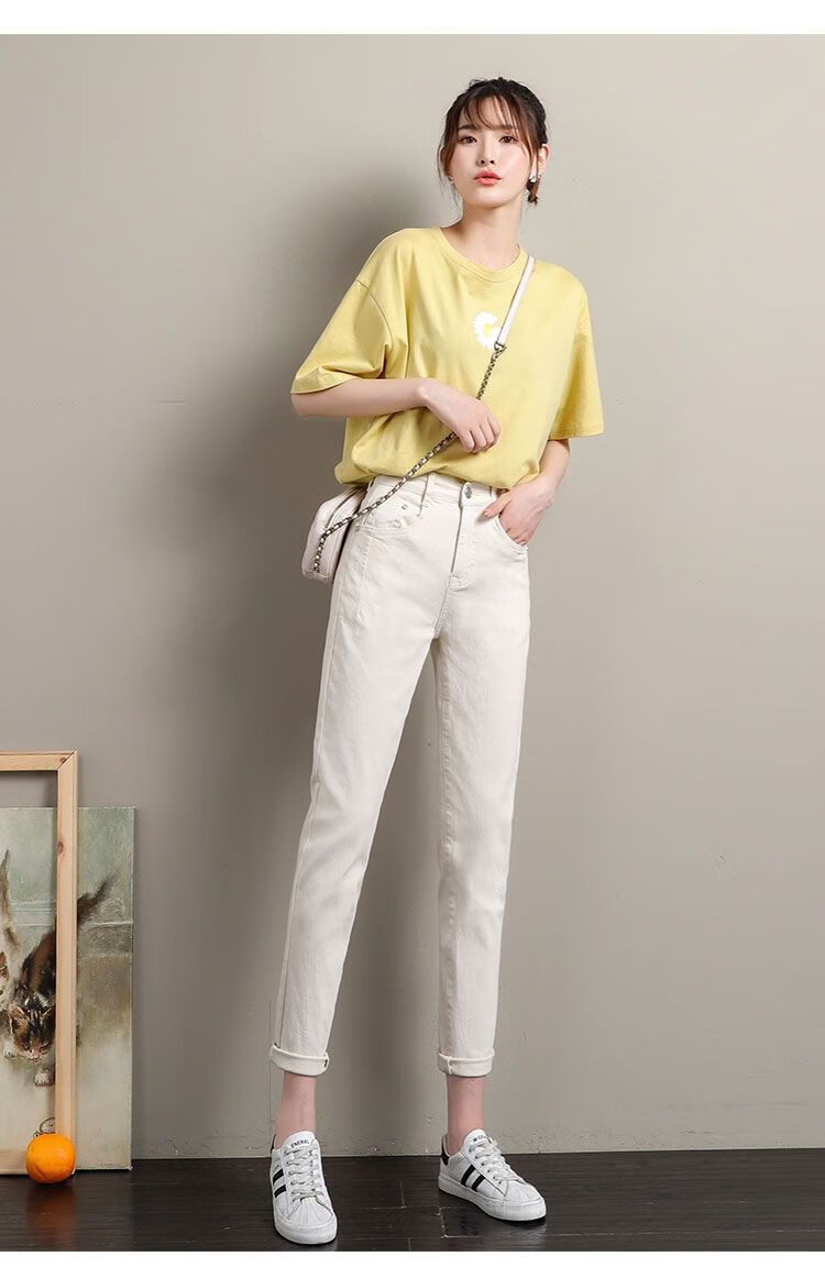 裤女直筒宽松春秋2021年新款高腰显瘦老爹米白色裤子米白色春秋款29