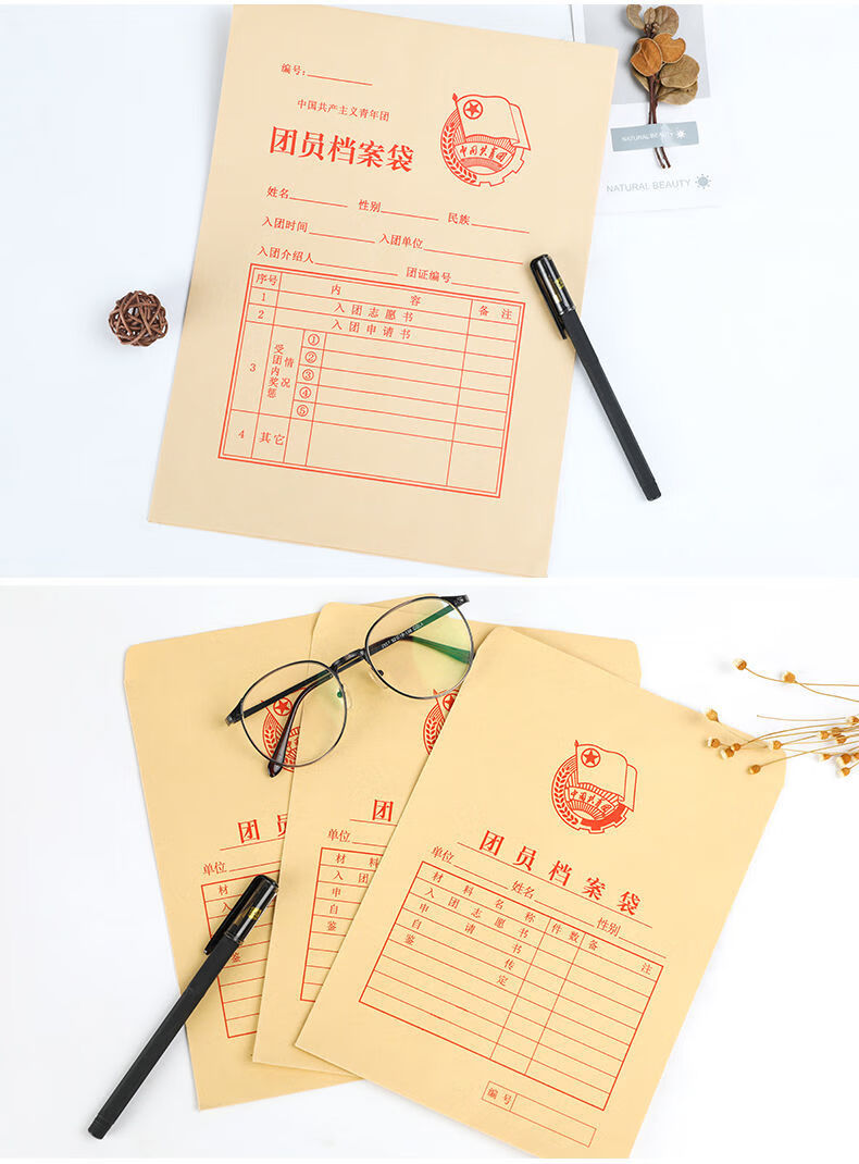 新版共青团团员档案袋a4纸版加厚牛皮纸可选大中号团员档案袋 3张6个