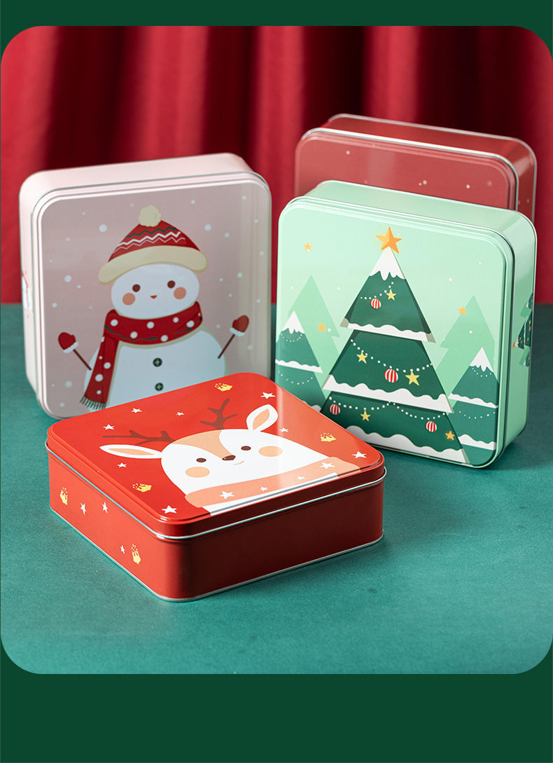 圣诞节饼干盒铁盒创意雪花酥曲奇饼干包装盒收纳密封烘培空盒子