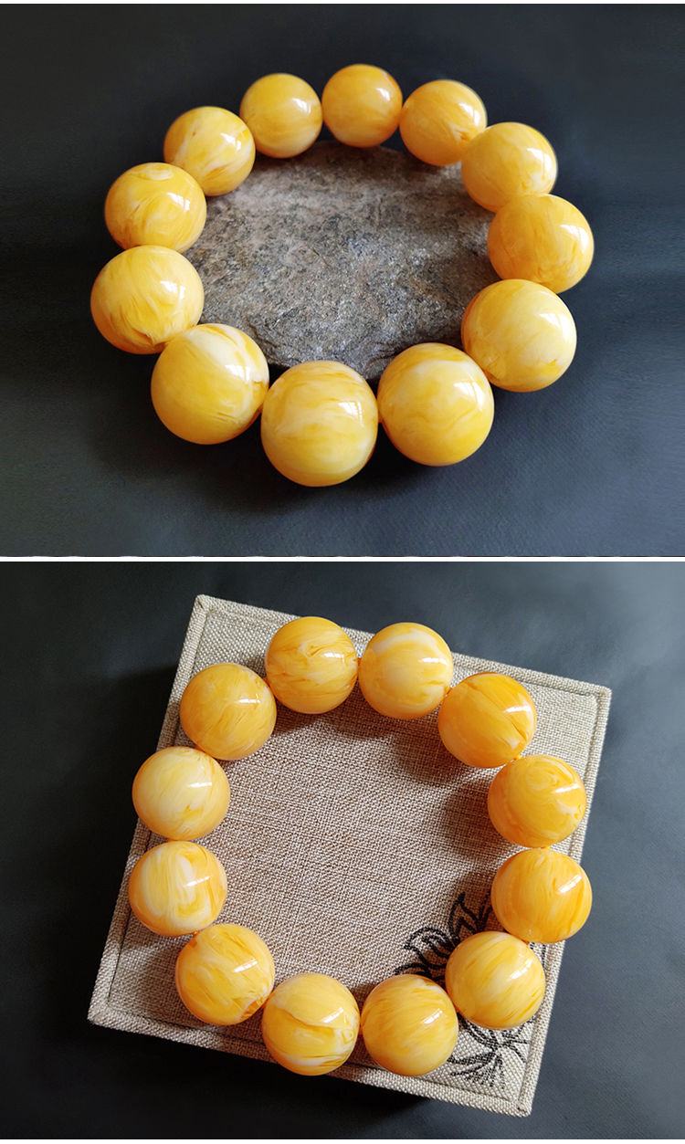 鹿朵蜜蜡手串手链女款男士手串鸡油黄佛珠金黄蜜蜡圆珠老蜜琥珀单圈