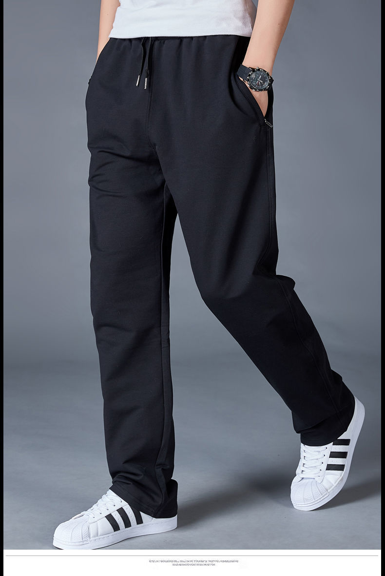 男士棉质运动裤秋冬宽松直筒学生加绒厚卫裤三条杠校裤黑色白边拉链