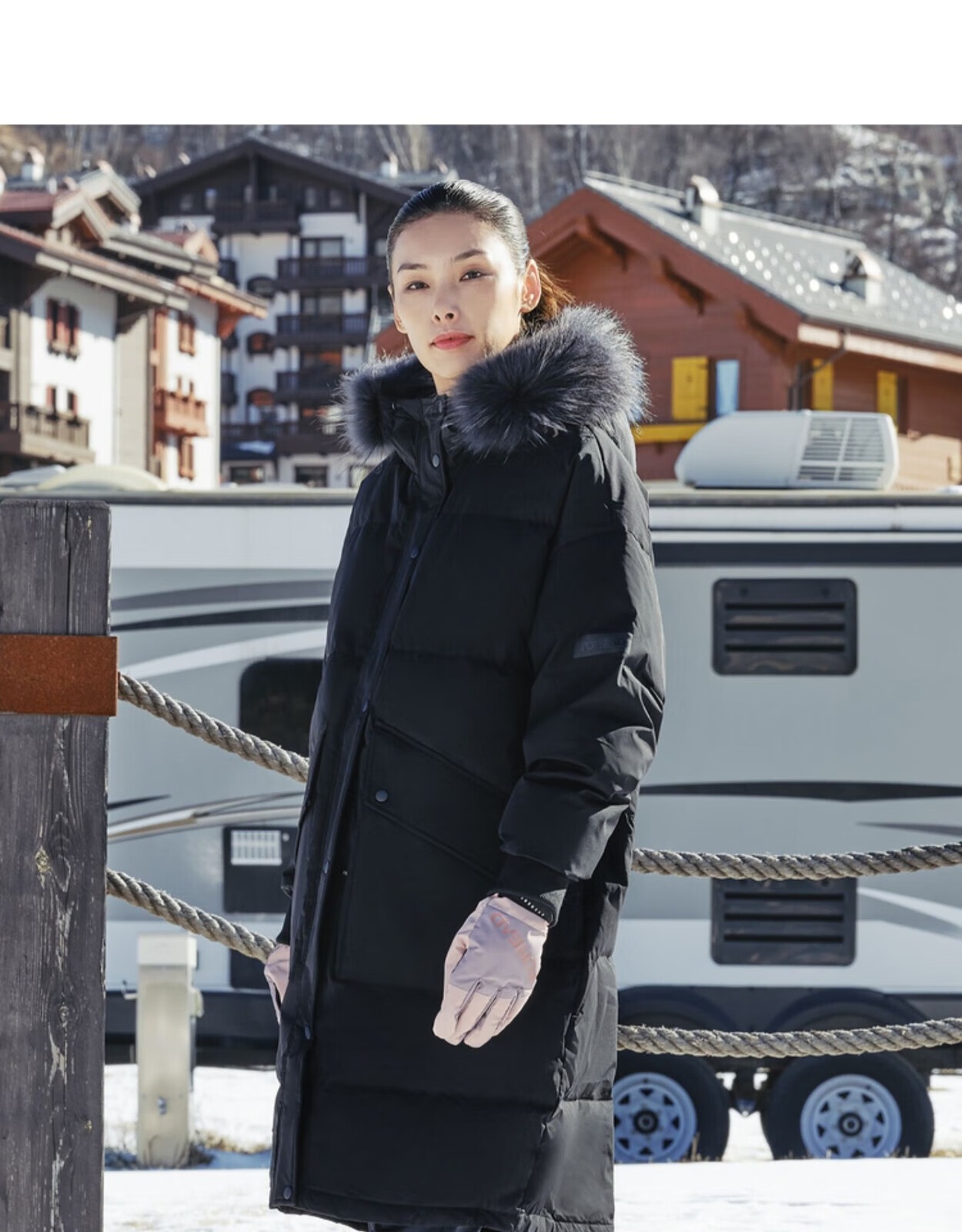 探路者羽绒服女大毛领鹅绒中长款宽松版女士冬季加厚保暖长款羽绒服连