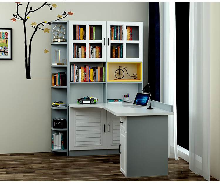 儿童转角书桌书柜组合 转角书桌书架组合儿童学习电脑桌子书柜一体