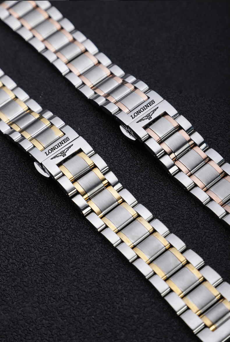 浪琴名匠表带钢带男女款原装不锈钢蝴蝶扣手表带月相l2弧口手表链间