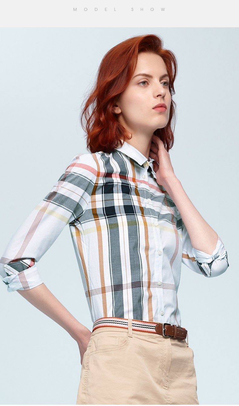 哈吉斯hazzys春款衬衫女格子经典长袖衬衫新疆棉ascsk11ak02蓝色bl155