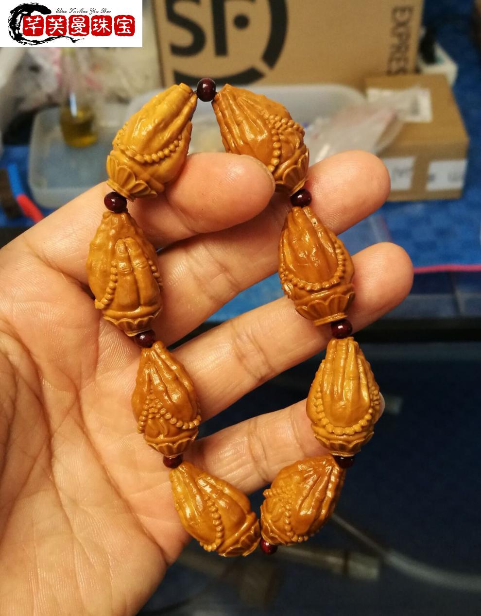 芊芙曼橄榄核手串男士 佛手 手串进宝核雕手链 老红核橄榄核雕刻(部分