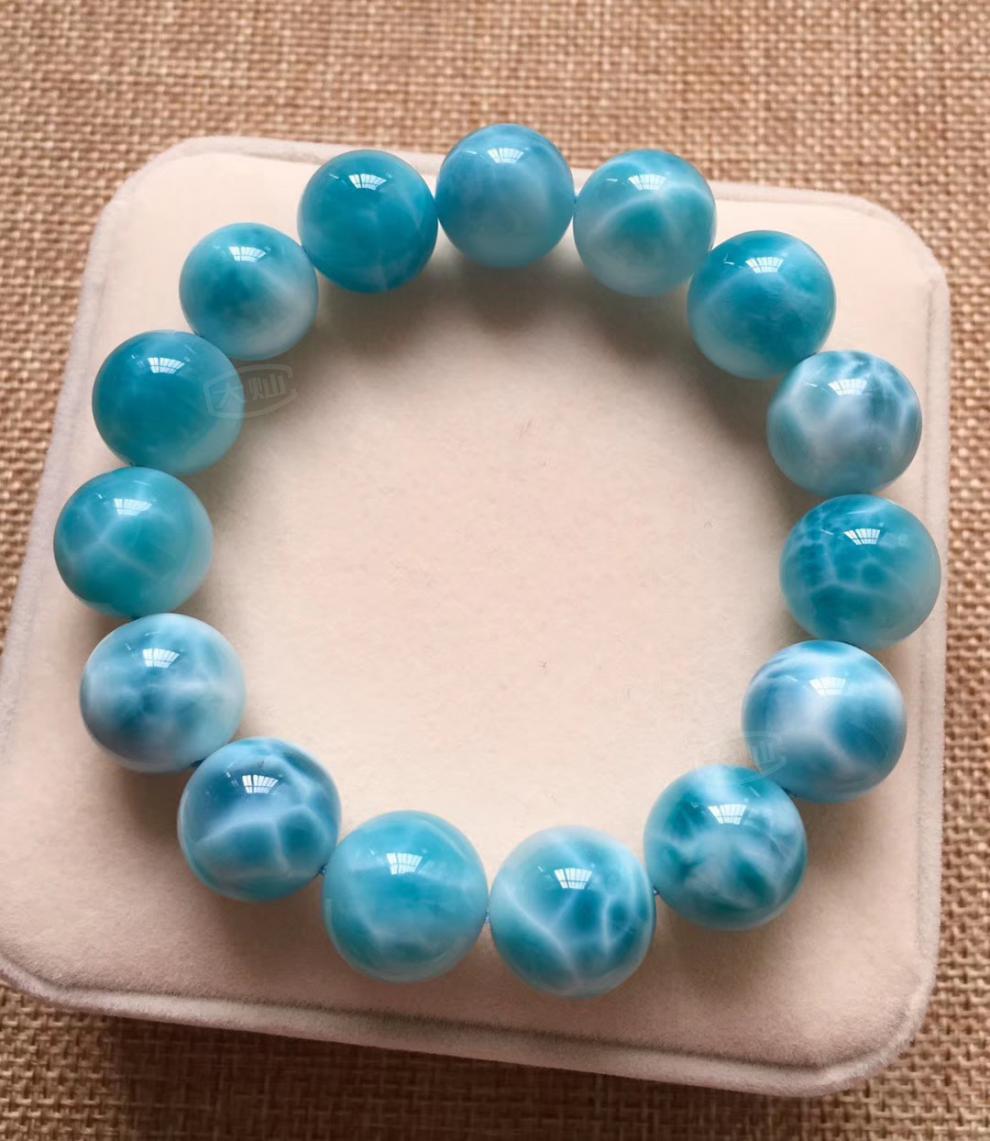 大灿火山蓝大颗粒生日礼物天然海纹石手链男女款送礼单圈拉利玛手串