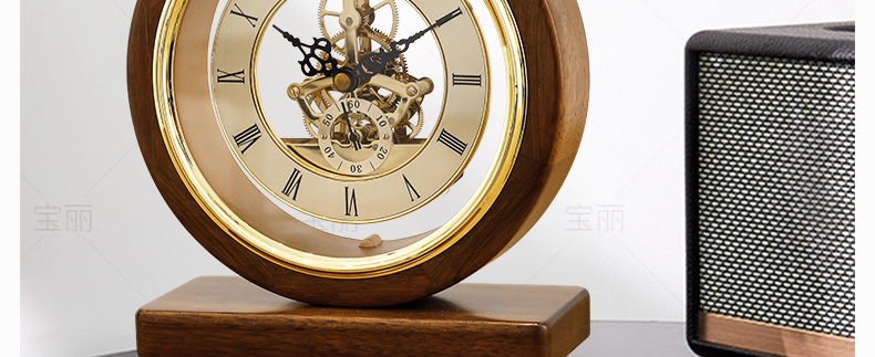 新中式胡桃实木座钟现代简约台钟表客厅家用桌面摆件书桌台式时钟胡桃