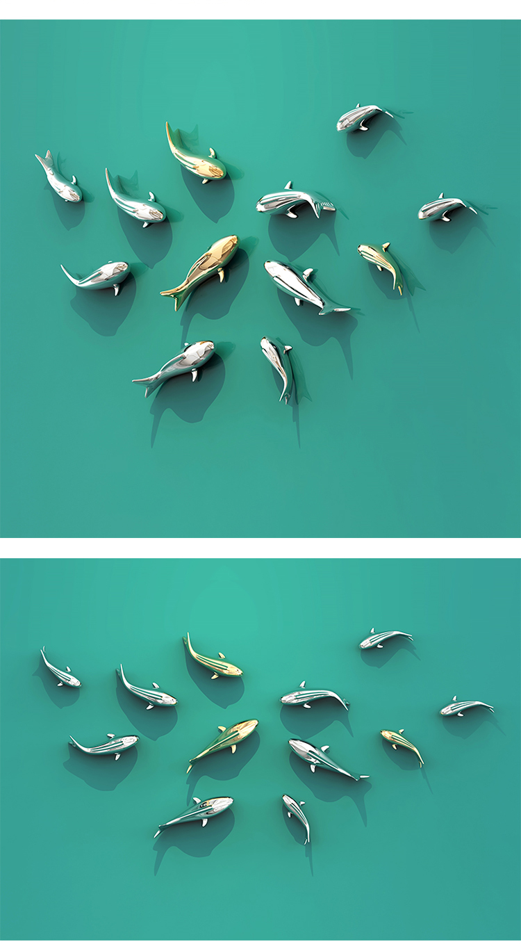 新款立体鱼墙饰欧式电镀鱼金属立体壁饰客厅墙面装饰创意轻奢餐厅背景