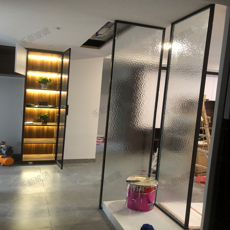 长虹玻璃隔断屏风遮挡压花艺术玻璃超白长虹隔断入户屏风墙海棠银波纹