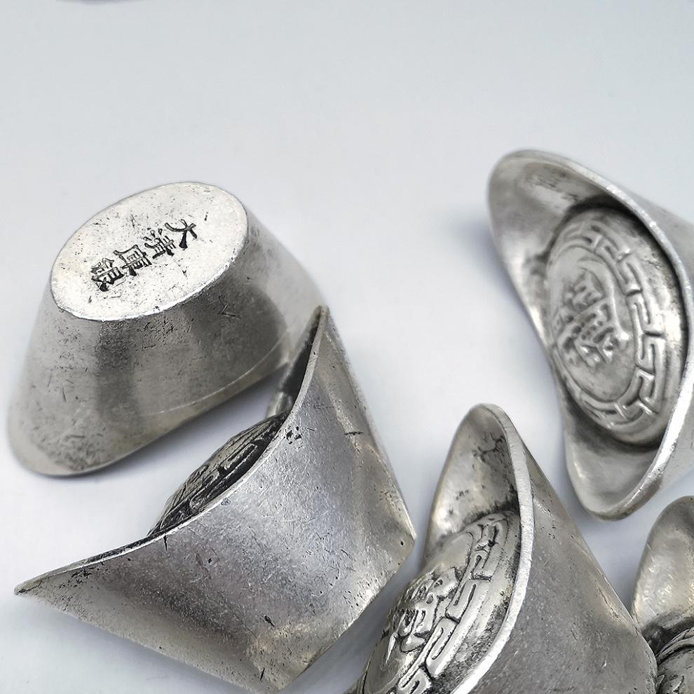 旬谨纪仿古代银子元宝银子道具古玩实心银锭子铜材质禧字银