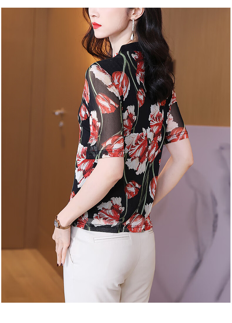 品牌大牌女装网纱网眼重磅针织真丝t恤女2022夏杭州桑蚕丝低领短袖