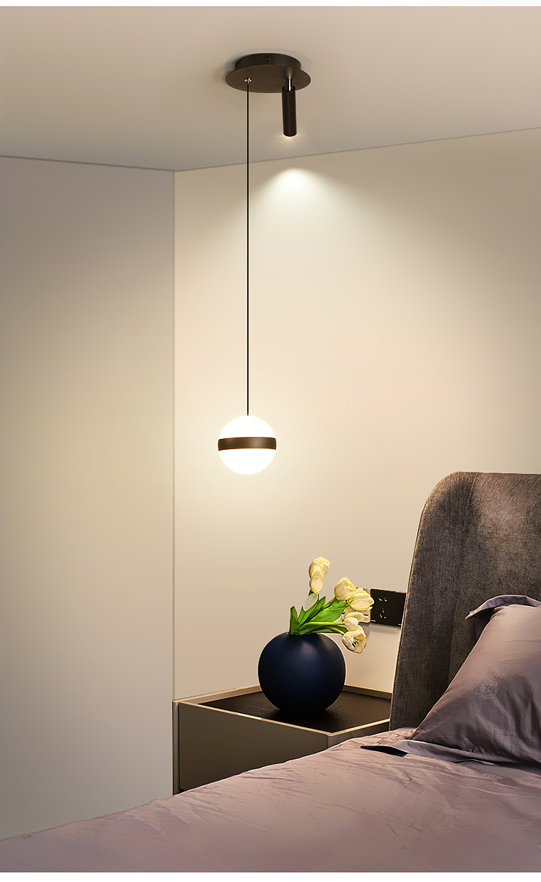 晗亮床头吊灯现代简约轻奢卧室吧台灯极简长线过道玄关单头小吊灯射灯