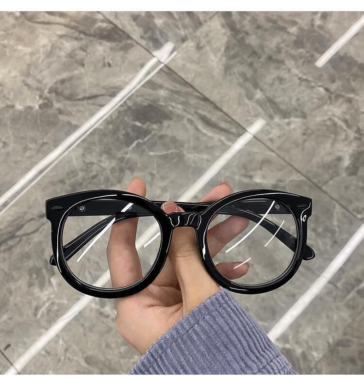 复古黑框眼镜女gm素颜大框黑粗框镜网红眼镜框架敲好看亮黑色送盒布无