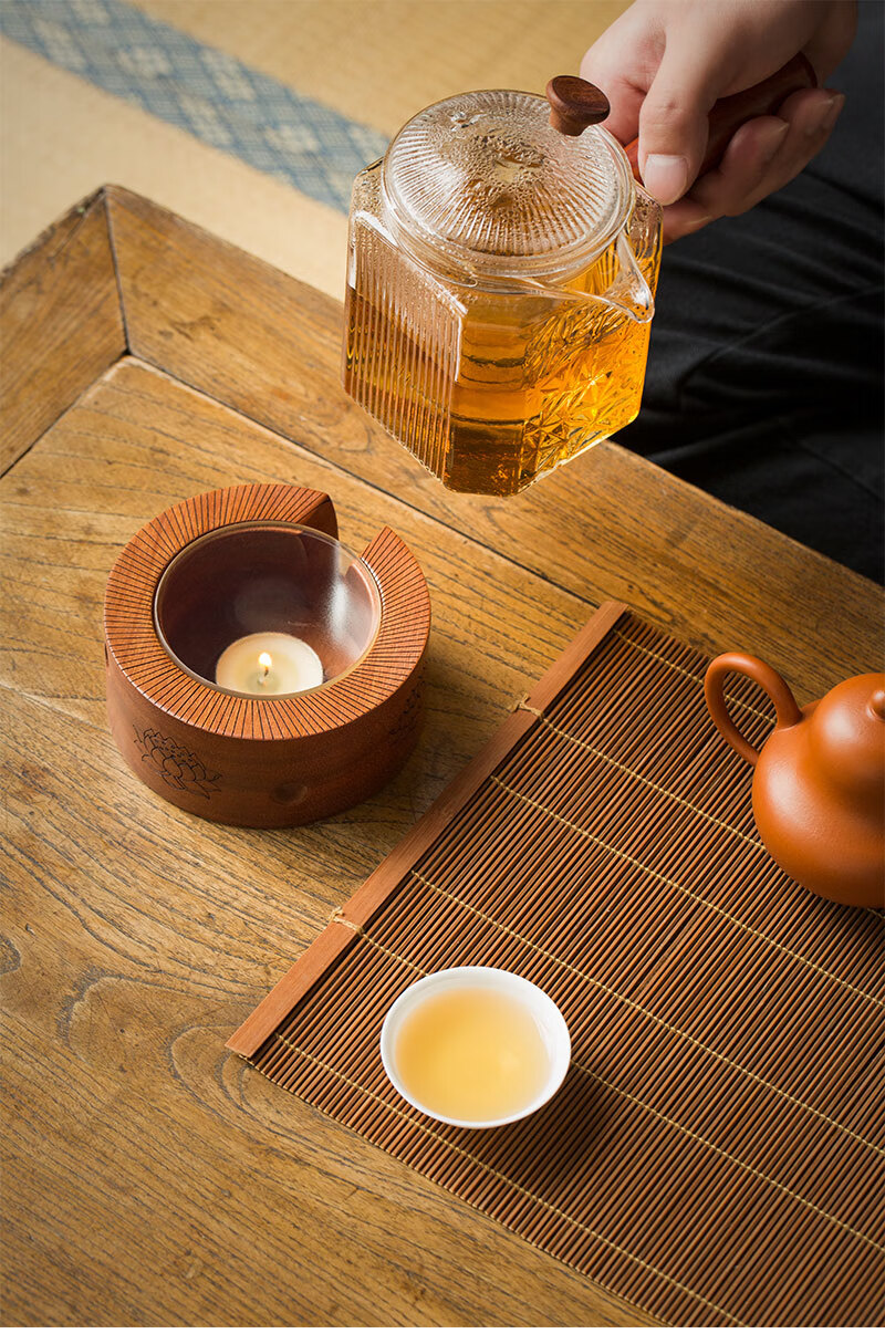 日本蜡烛温茶器轻奢向美红檀木温茶器蜡烛日式加热底座禅意保温恒温暖