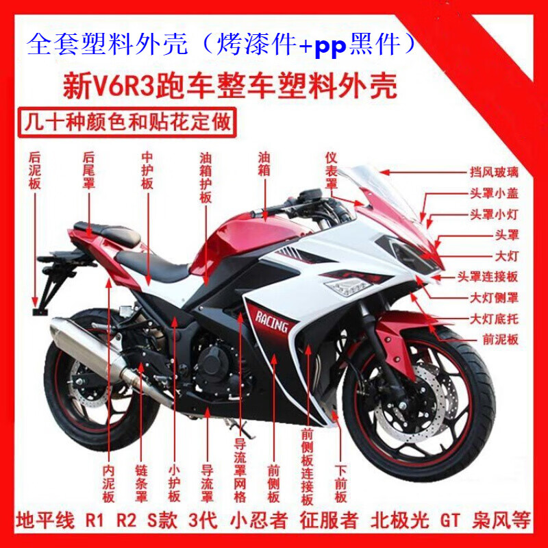 适用于国产v6小忍者永源350外壳r3地平线小忍者2代摩托车全套h2配件右