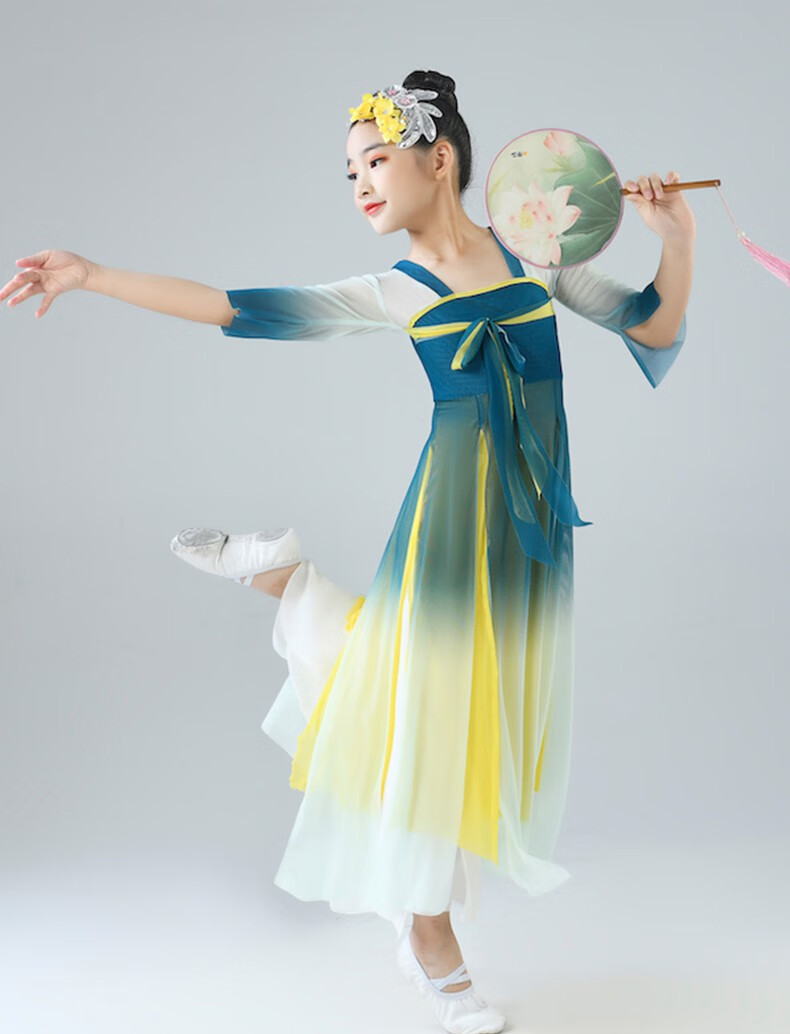 古典舞演出服中国舞古风荷塘月色民族舞蹈服装飘逸扇子舞 绿色套装