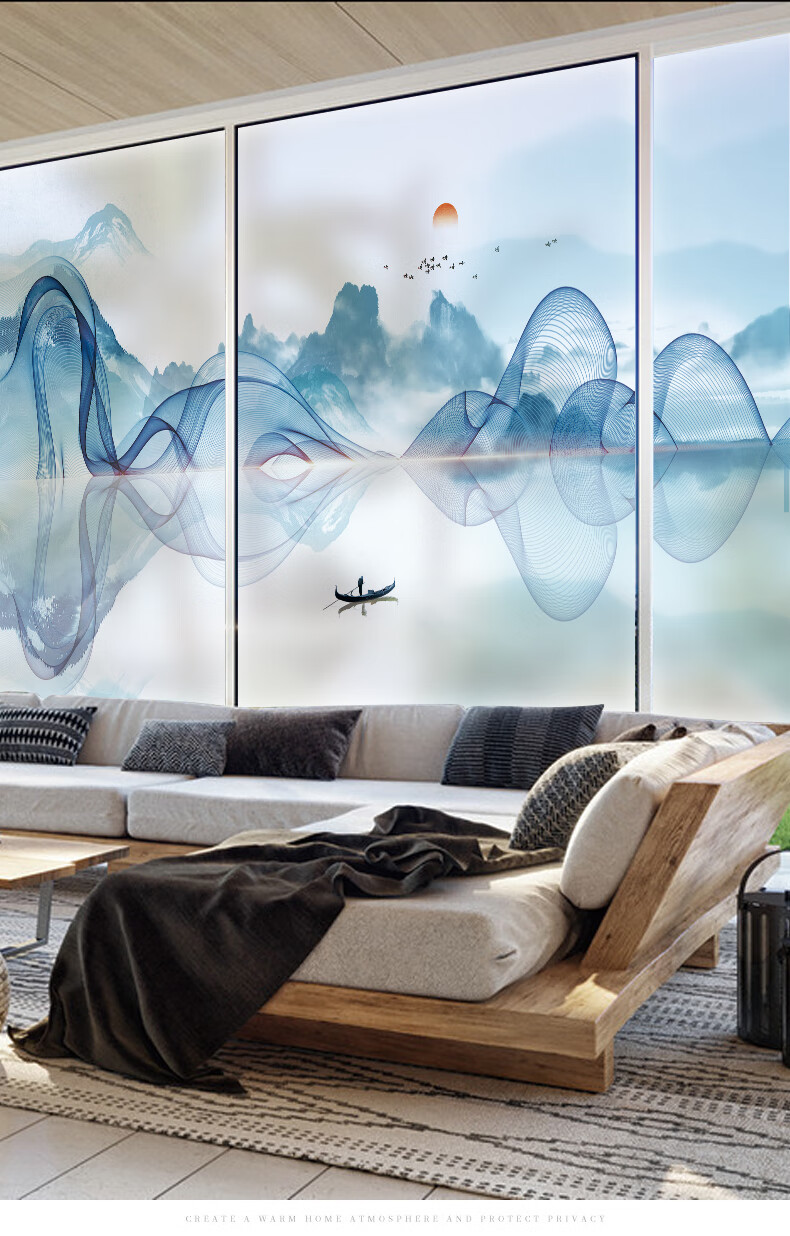 窗纸 透光不透明 推拉门窗户山水画移门磨砂玻璃贴纸定制贴窗纸遮光