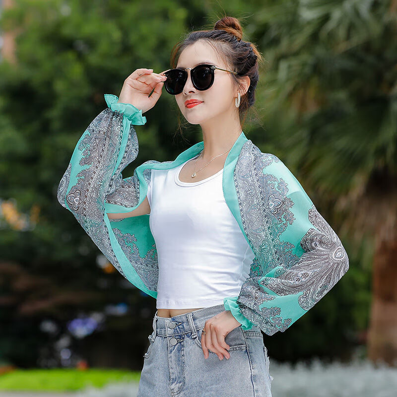 屿汐披巾开车防晒披肩女骑车春夏季薄款外搭雪纺丝巾披风外套防晒衣小