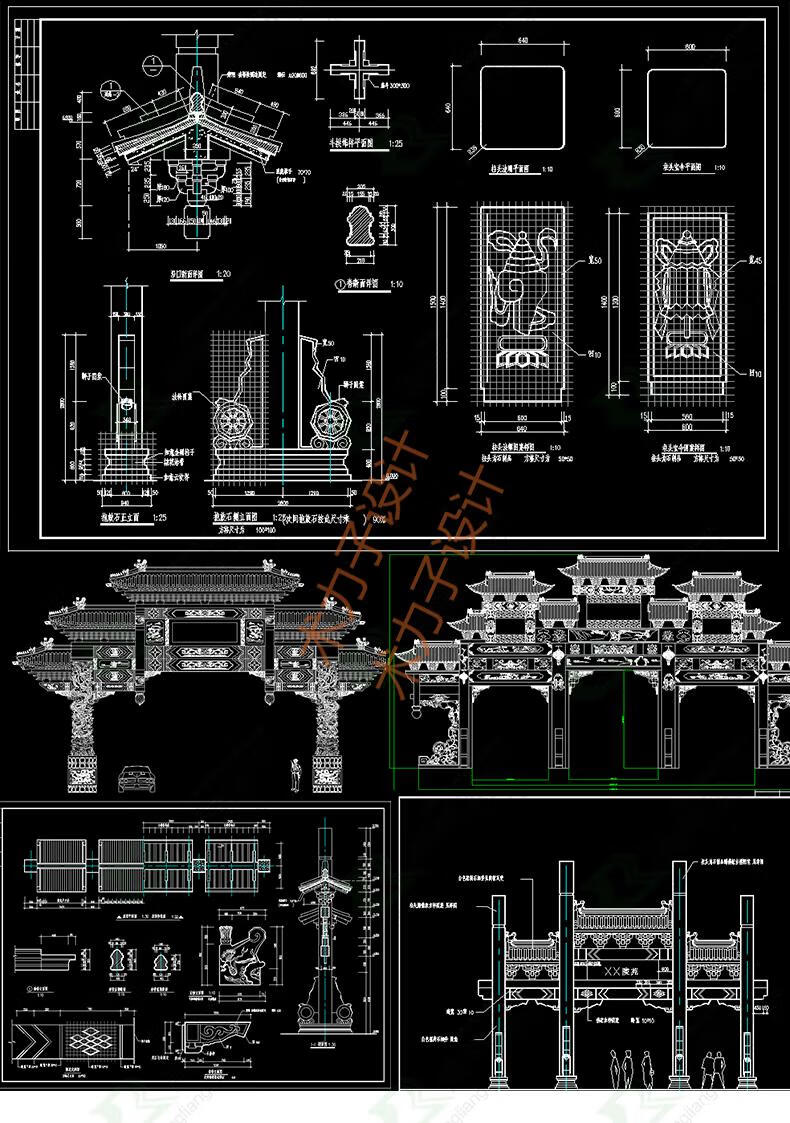 中式古典古建筑园林景观草图大师模型凉亭构件桥su素材cad施工图