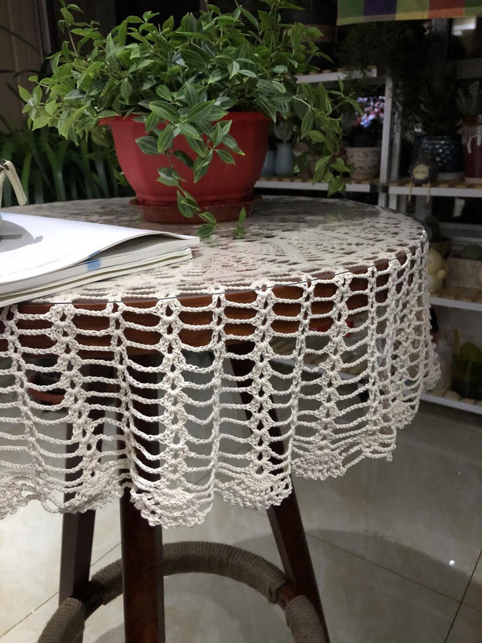 手工钩针钩花镂空圆桌布 森系蕾丝地中海风盖台布 白色 120cm 圆形