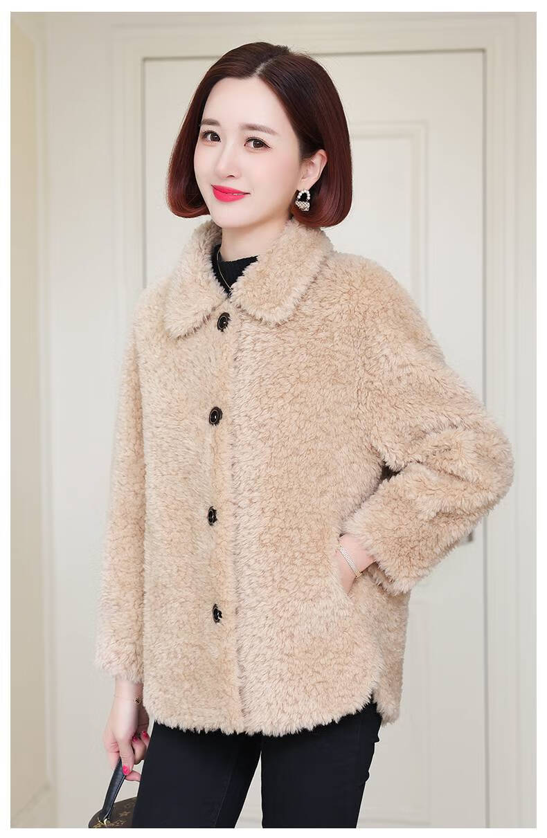 羊剪绒大衣女秋冬颗粒新款冬时尚羊羔毛皮草皮毛一体外套短款海宁气质