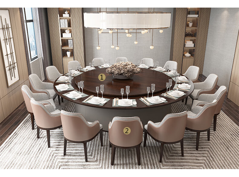格灿新中式酒店餐桌大圆桌10人15人20人会所包厢实木电动旋转盘电磁炉