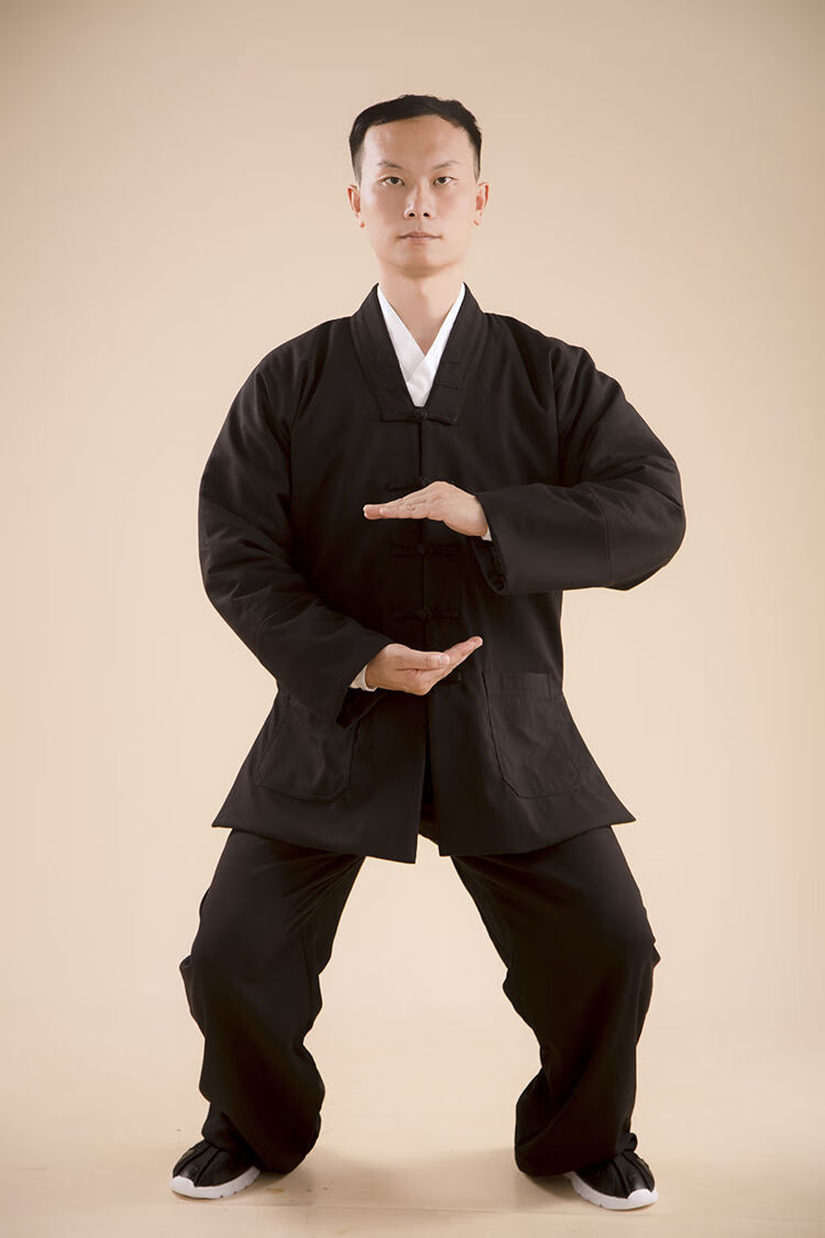 金飒新品武当山标准道士服装太极练功服全套对襟三宝领三清领中褂男女