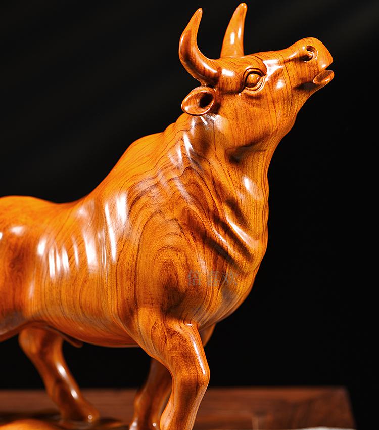 倍喜欢木雕摆件水牛摆件昂首牛红木工艺品十二生肖牛摆件黑檀木福牛长