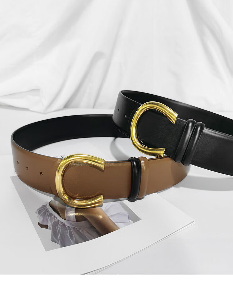 漫莉琼斯双面宽腰带女真皮百搭大衣装饰牛皮腰封收腰显瘦179焦糖色