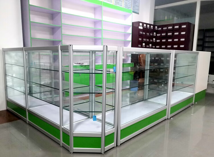 化妆品货架带灯箱西药柜药店柜子药品透明玻璃柜台医药诊所店铺展示架