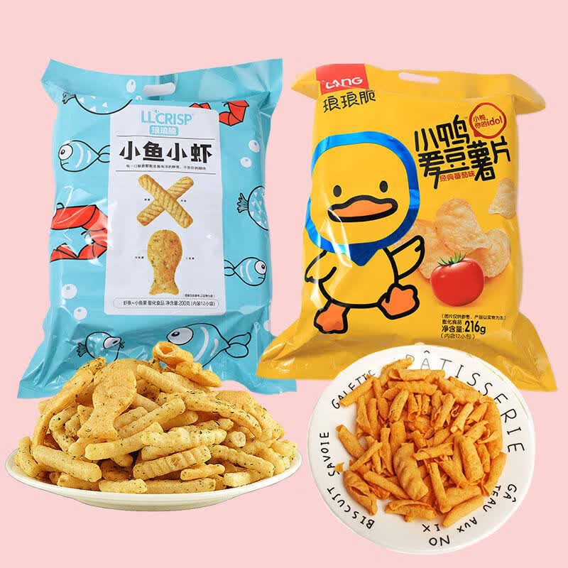 琅琅脆小鱼小虾小蟹240g虾片虾条膨化食品网红大袋包装怀旧薯片薯条