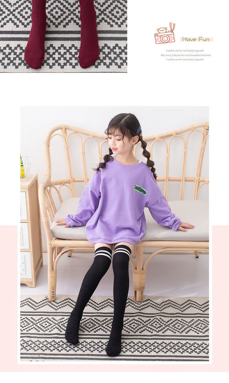 小女孩宝宝长筒袜2双白色和黑色麻花双杠长筒袜s码建议身高90110cm