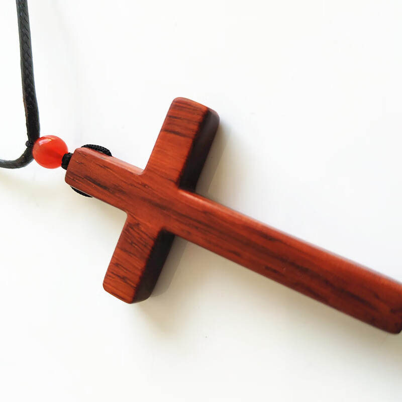 矢向 十字架木制信仰木雕木质十字架男女士檀木黑桃木项链吊坠木制