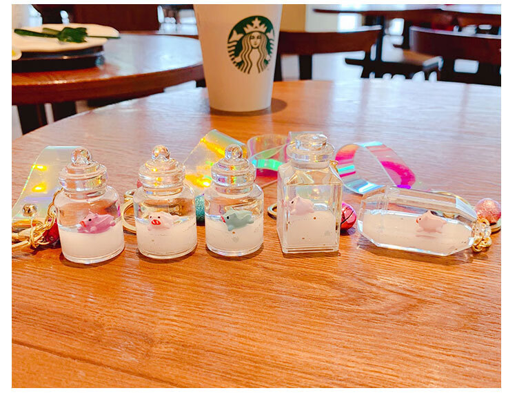 适用于猪猪玻璃瓶流动粉色冲浪猪腾韵流沙瓶漂浮冲浪猪游泳冲浪猪挂件