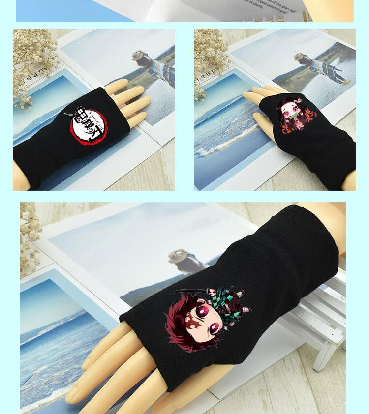 鬼灭之刃手套 动漫鬼灭之刃手套二次元周边秋冬加厚男女学生露指半指