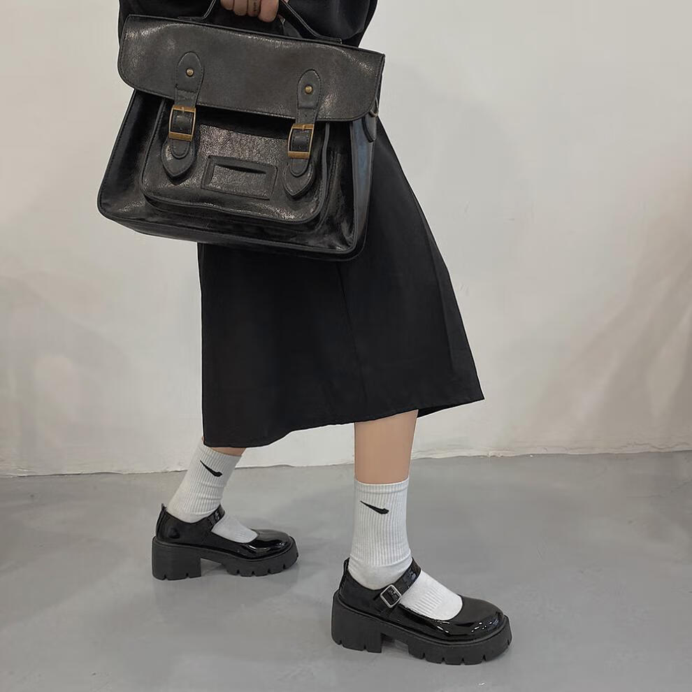 圆头小皮鞋女英伦风春制服黑色厚底一字扣玛丽珍鞋单鞋瑞央jk鞋子学院