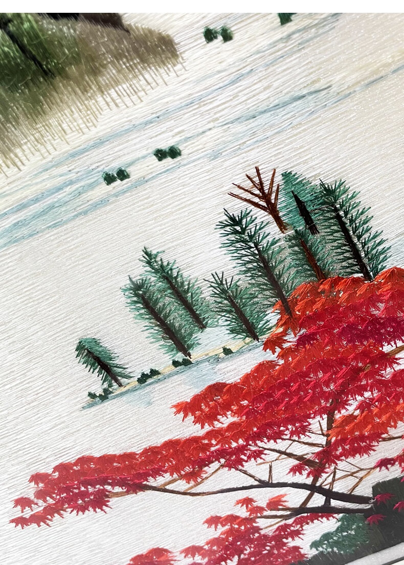 风景画千山竞秀图苏绣挂画85x205厘米横幅实木厚框镜面玻璃装裱独立