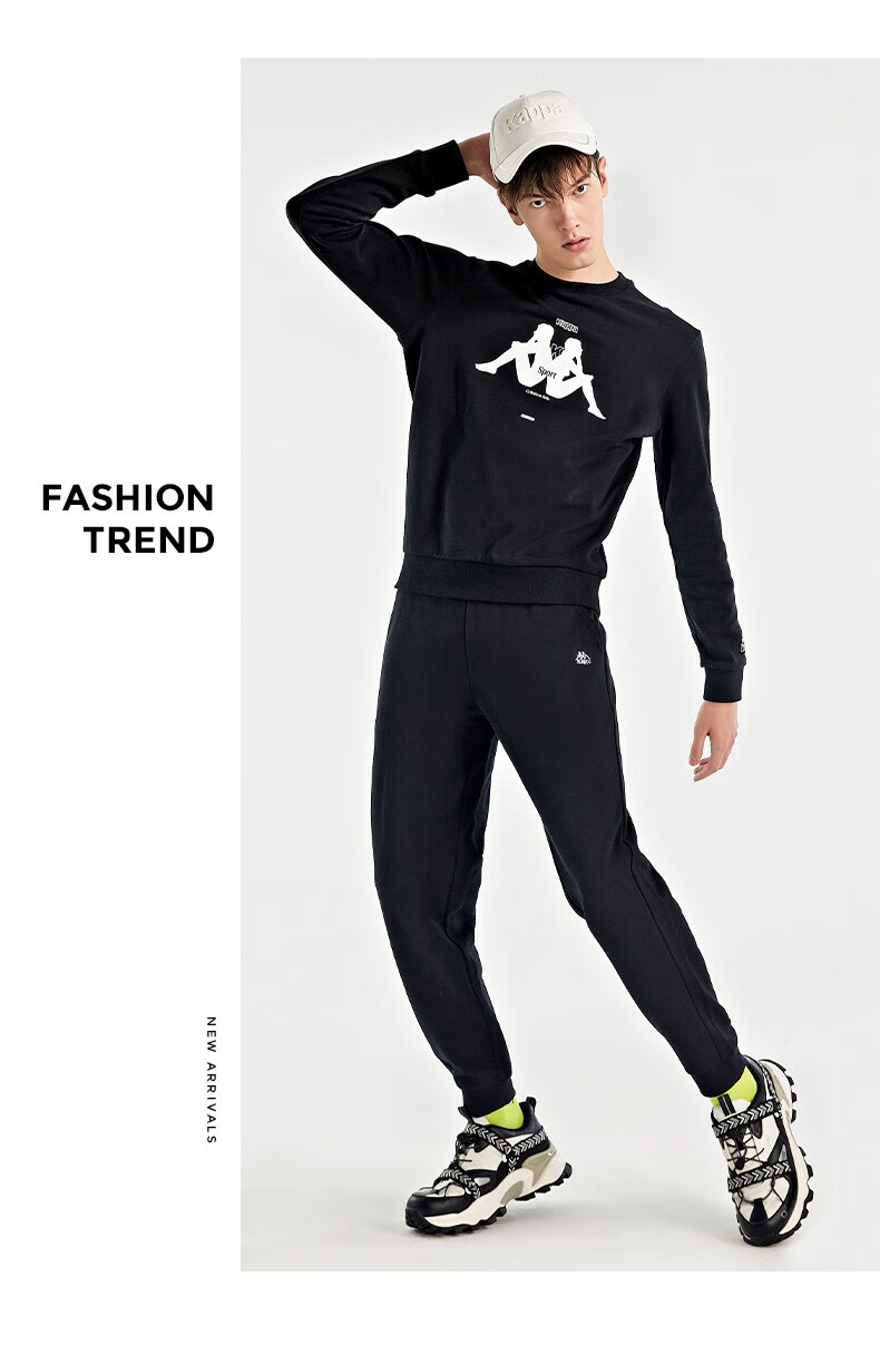 kappa卡帕运动套装2021新款春男运动套装休闲套装卫衣长裤黑色990m
