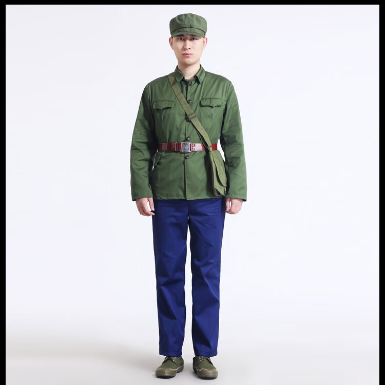 六五式军绿服装老65式涤卡的确良怀旧老兵聚会服装上绿下蓝套装服演出