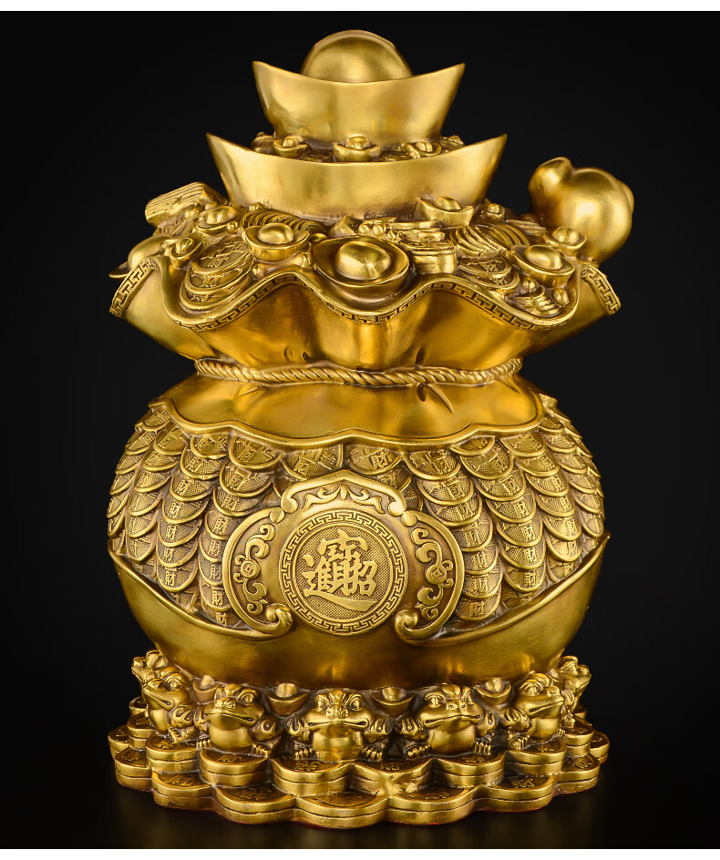 礼饰界全铜福袋聚宝盆摆件招财金元宝存钱罐客厅财位铜储蓄罐大号20号