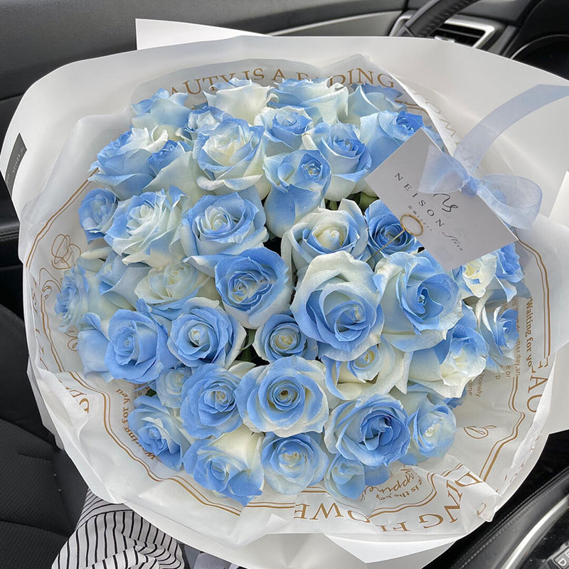 仿真永生花假花爱人七夕礼物家居摆拍花束【11月20日发 碎冰蓝色玫瑰