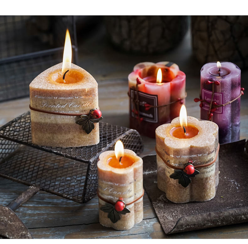圣诞香薫蜡烛圆柱形花形 浪漫烛光晚餐生日结婚礼物无烟 多层香薰蜡烛