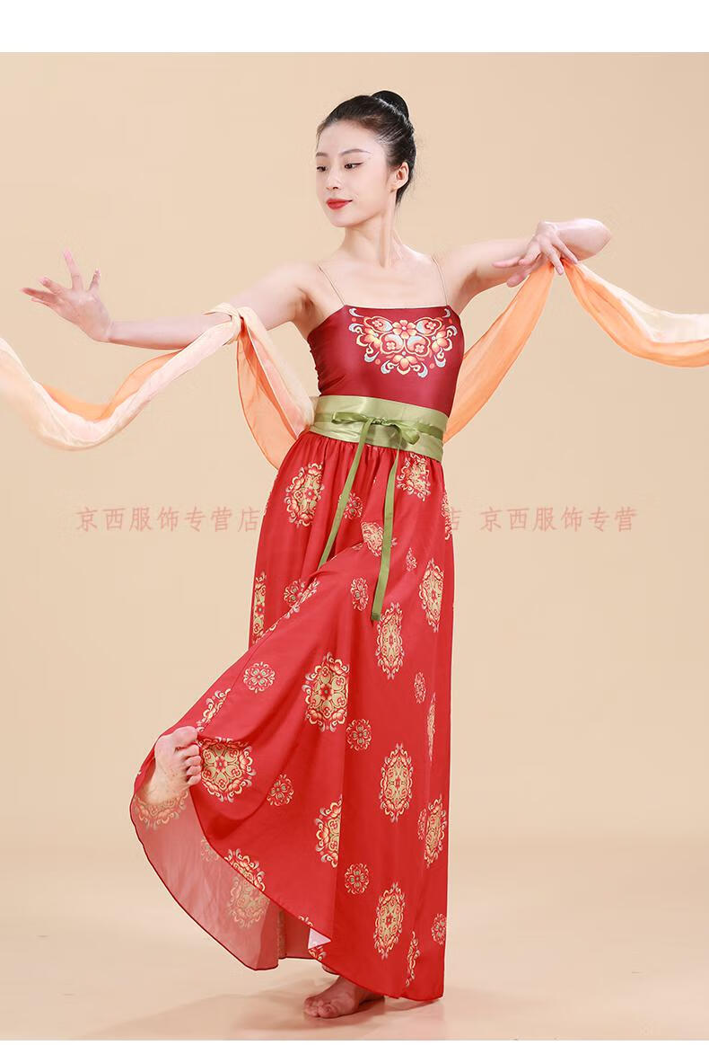 敦煌舞蹈服古典舞练功服敦煌唐风吊带身韵纱衣印花背心