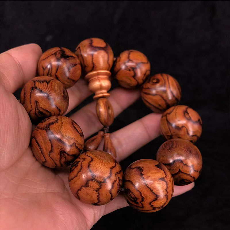 饰淘shitao海南黄花梨糠梨25mm满花纹x纹虎斑纹男士把玩大手串念珠