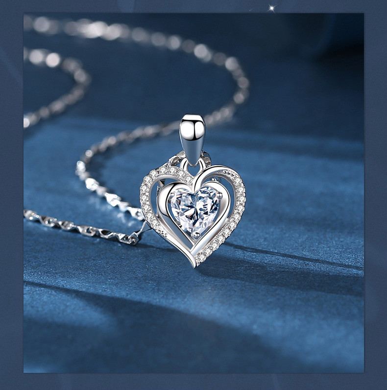 靓雅轩轻奢品牌莫妮莎海洋之心银项链女生夏季银爱心锁骨轻奢2021年