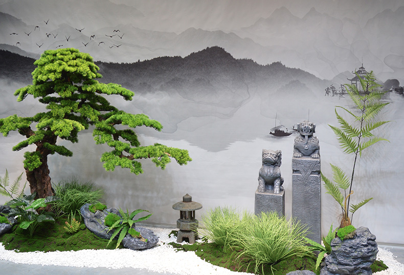 仿真树 装饰仿真松树楼梯下搭配造景迎客松玄关庭院大型装饰植物